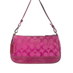 COACH Signature Demi #6094 Hot Pink Canvas & Suede Leather Y2K Mini Hampton Bag